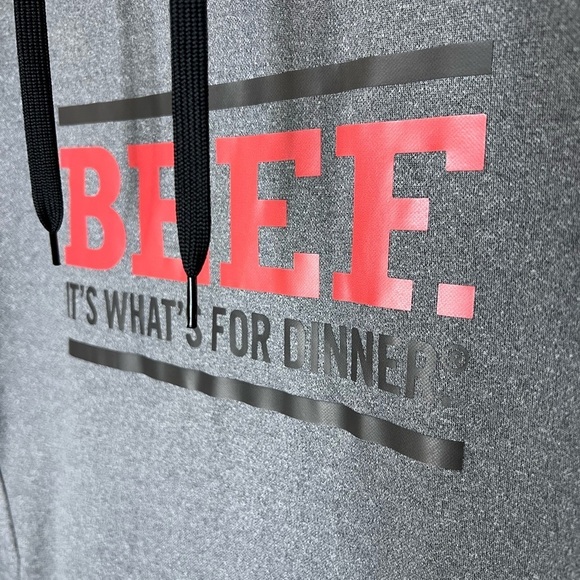 292. Xersion Grey Long Sleeve Pullover Hoodie Sweatshirt XXL Beef it’s what’s - Picture 1 of 5